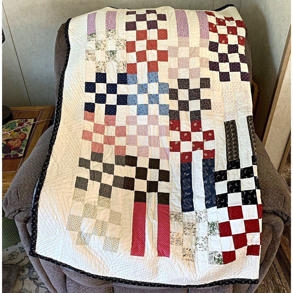 Handmade Patchwork Quilt Multicolor Throw or Lap Quilt, Decorative 54" x 68"